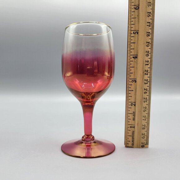 Vintage Set Of 4 MCM Cranberry Ombre Wine Glasses With Gold Rim Accent #2 - Picture 11 of 12